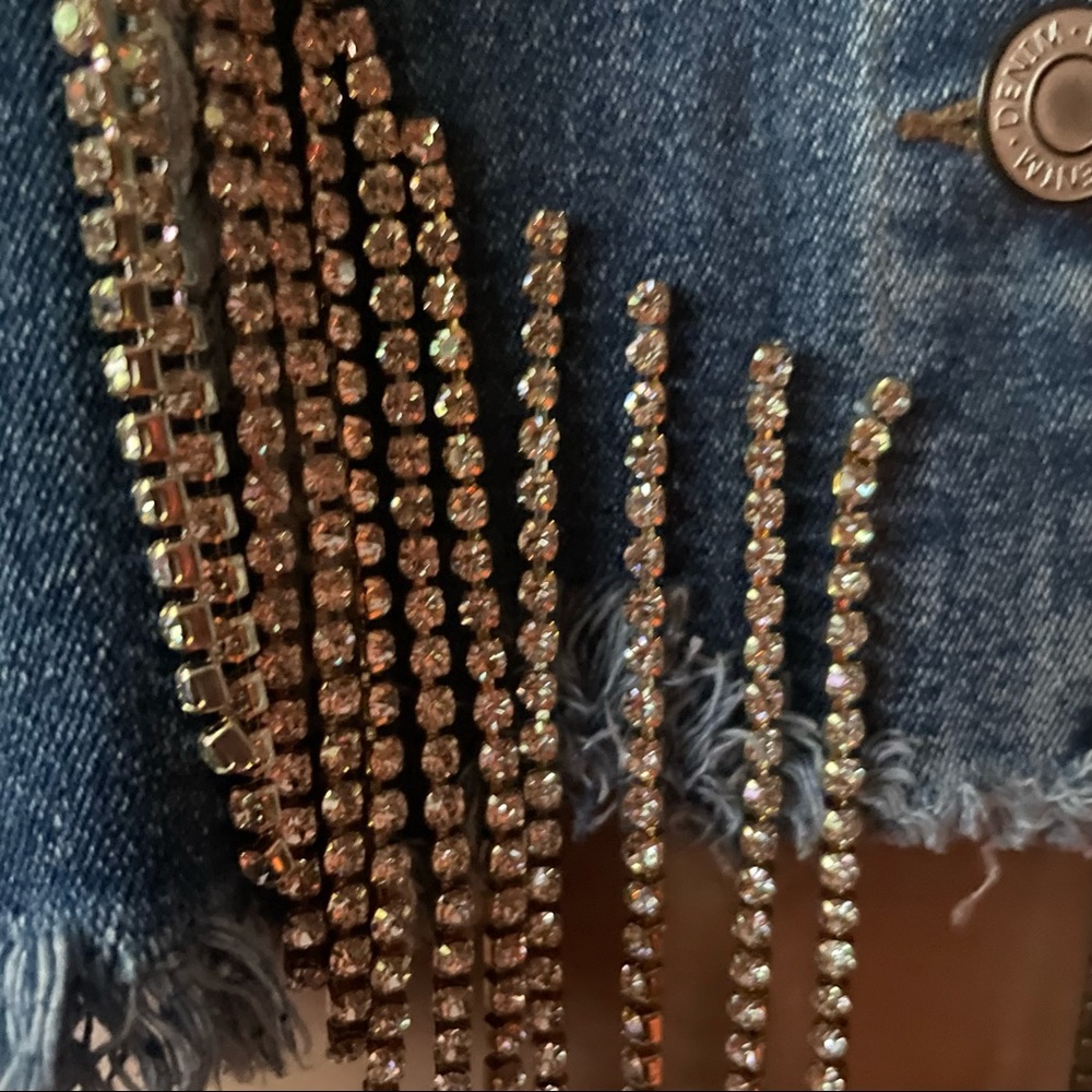 LABIJOU rhinestone fringe cropped denim jacket - Picture 6 of 8